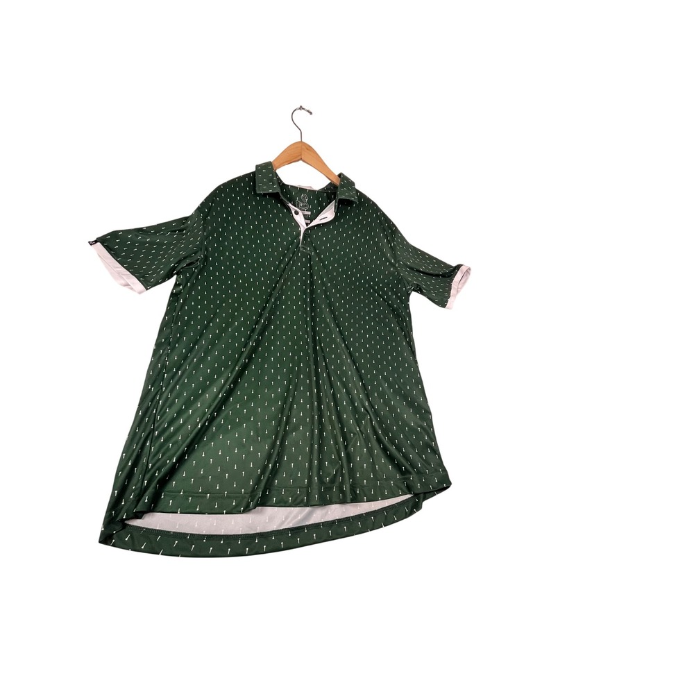 Swannies Mens Golf Tee Print Polo Shirt Green White Short Sleeve XL